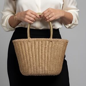 Metallic Straw Shopper Tote
